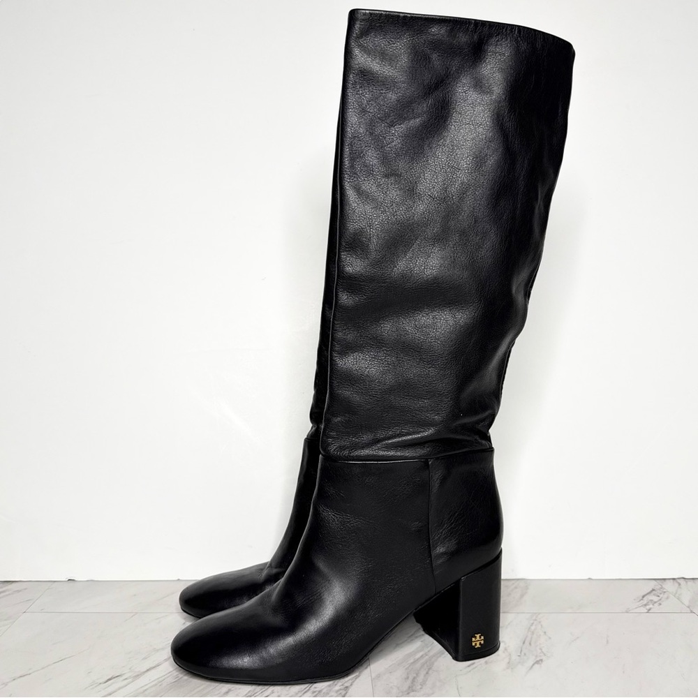 Tory Burch Black Leather Heeled Tall Boot 10 1/2 M
